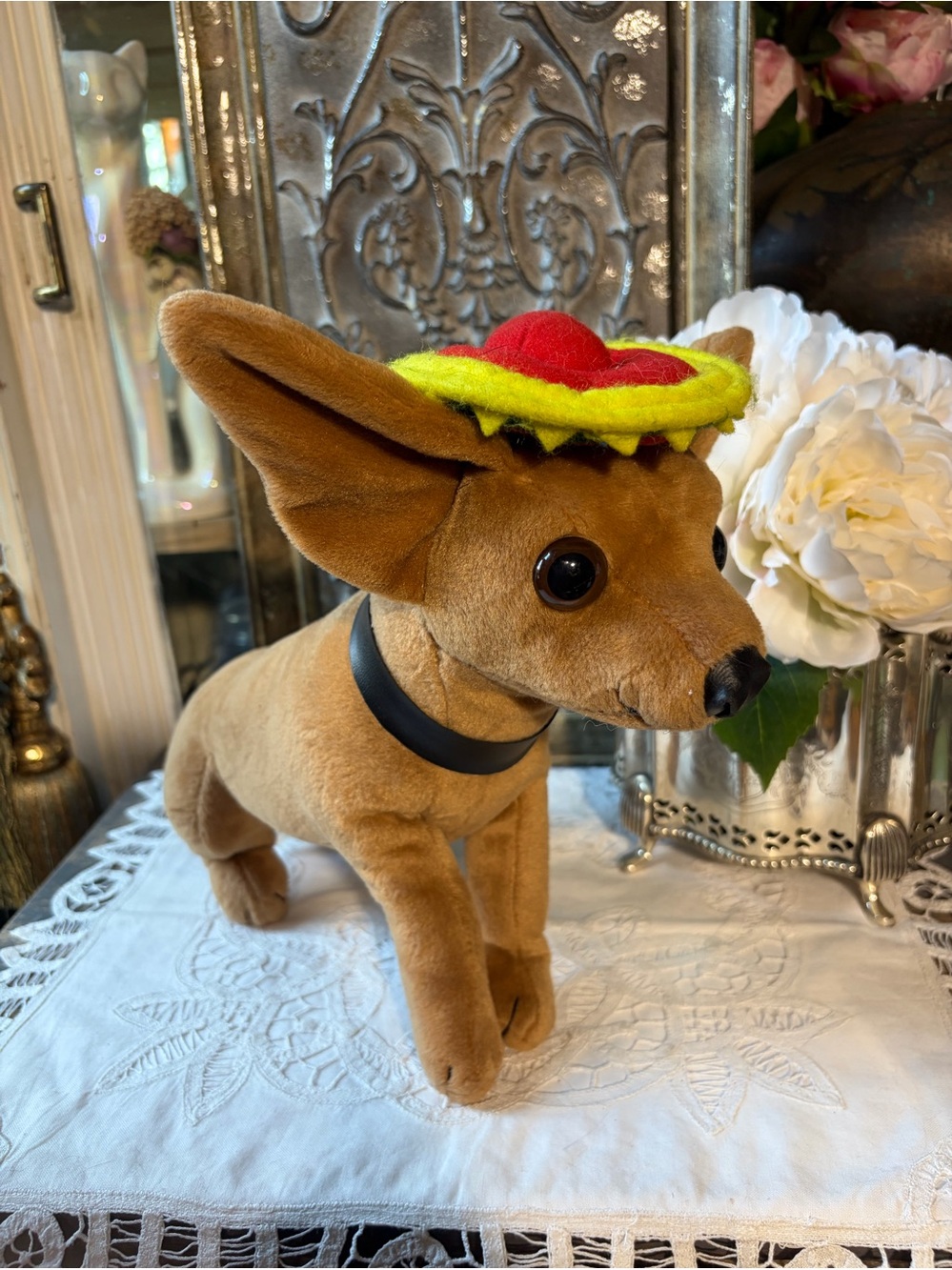 Vintage SOFT THINGS Chihuahua Stuffed Dog Plush Sombrero